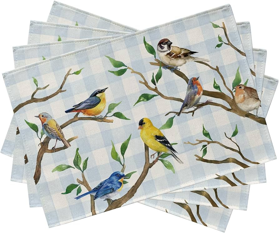 Seliem Spring Summer Birds Placemats Set of 4, Chickadee Goldfinch Robin Bluebird Nuthatch Sparro... | Amazon (US)