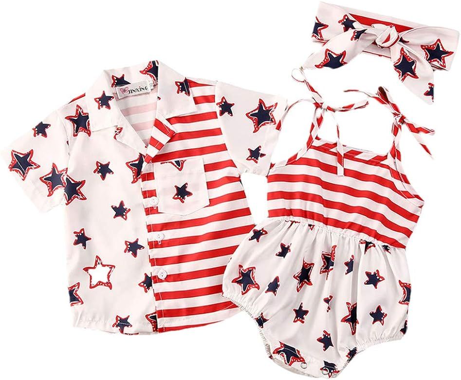 Merqwadd 4th of July Shirt and Romper Matching Outfit for Toddler Baby Boys Girls | Amazon (US)