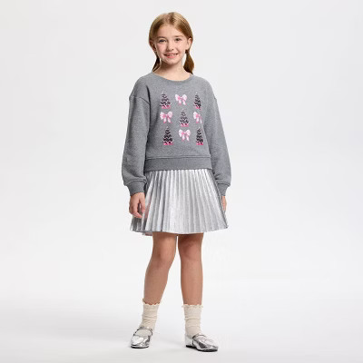 Owillo® Girls' French Terry Trees and Bows Sweatshirt - Gray M | Target