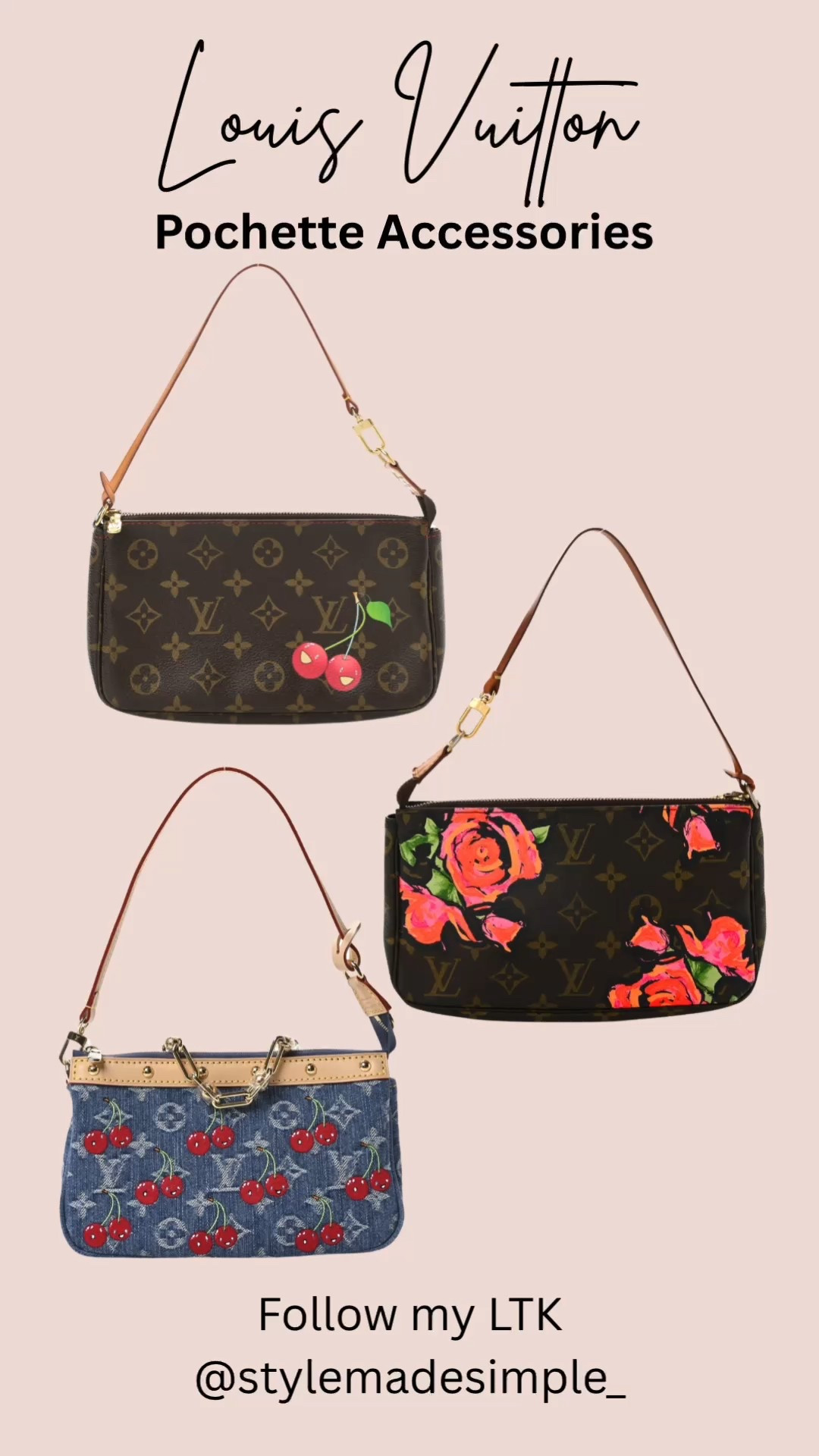 Louis Vuitton Pochette Accessories, Louis Vuitton Monogram Roses Pochette Accessories, Louis Vuitton LV X TM Monogram Denim Cerises Pochette Accessories Blue, LOUIS VUITTON Monogram Cerises Pochette Accessories, Luxury small travel purses 

#LTKItBag #LTKGiftGuide #LTKTravel