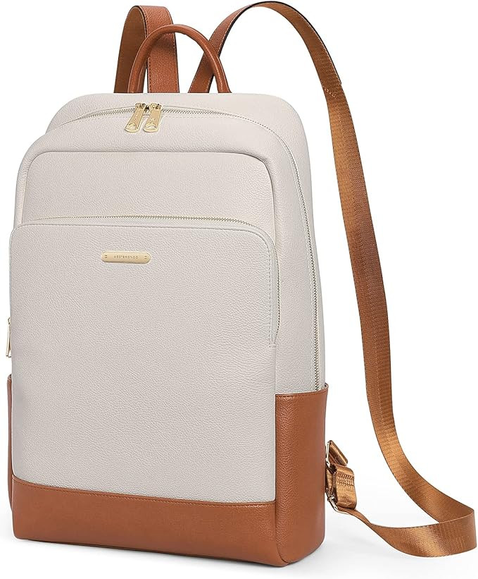 WESTBRONCO Leather Backpack Purse for Women 15.6 inch Laptop Backpack for Work & Travel Beige | Amazon (US)