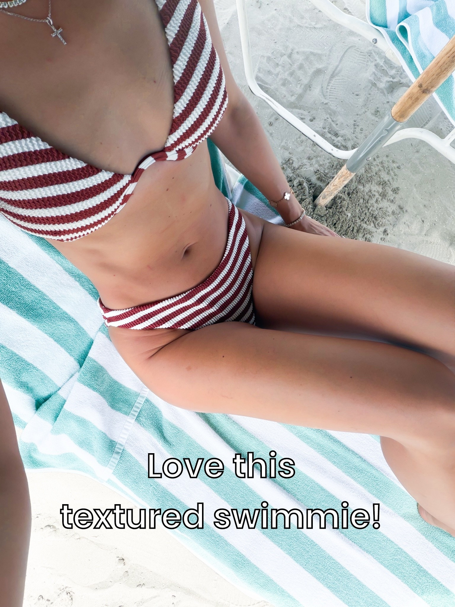 Brown crochet coverup in XS. Striped bikini in XS. Jelly sandals can get wet and are whole sizes only - I’m a 6.5 and did a 7 in these. Resort outfit. Resort wear. Vacation outfit.

#LTKootd #LTKSwim #LTKTravel