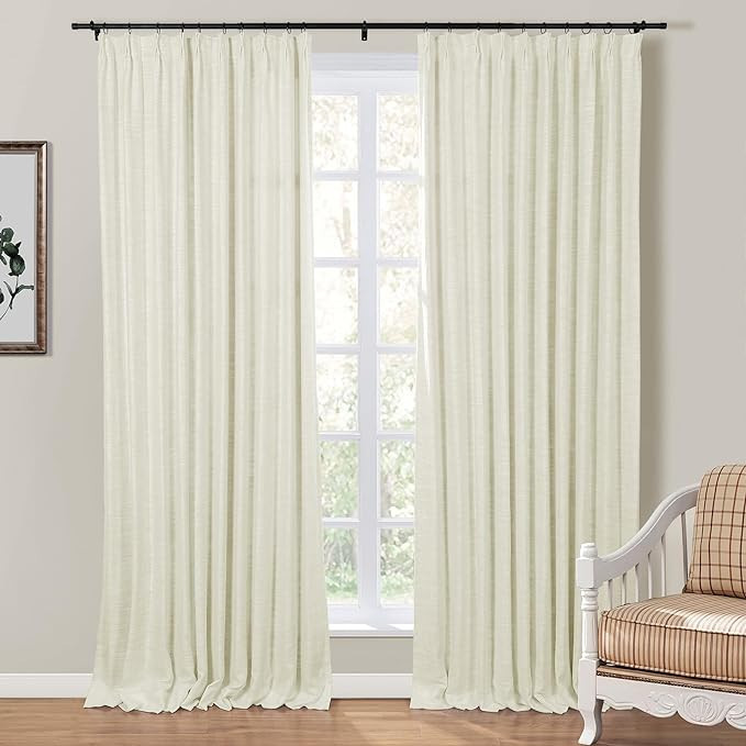TWOPAGES Kiwi Linen Blend Pinch Pleat Drape for Dining Room, Room Darkening Light Filtering Doubl... | Amazon (US)
