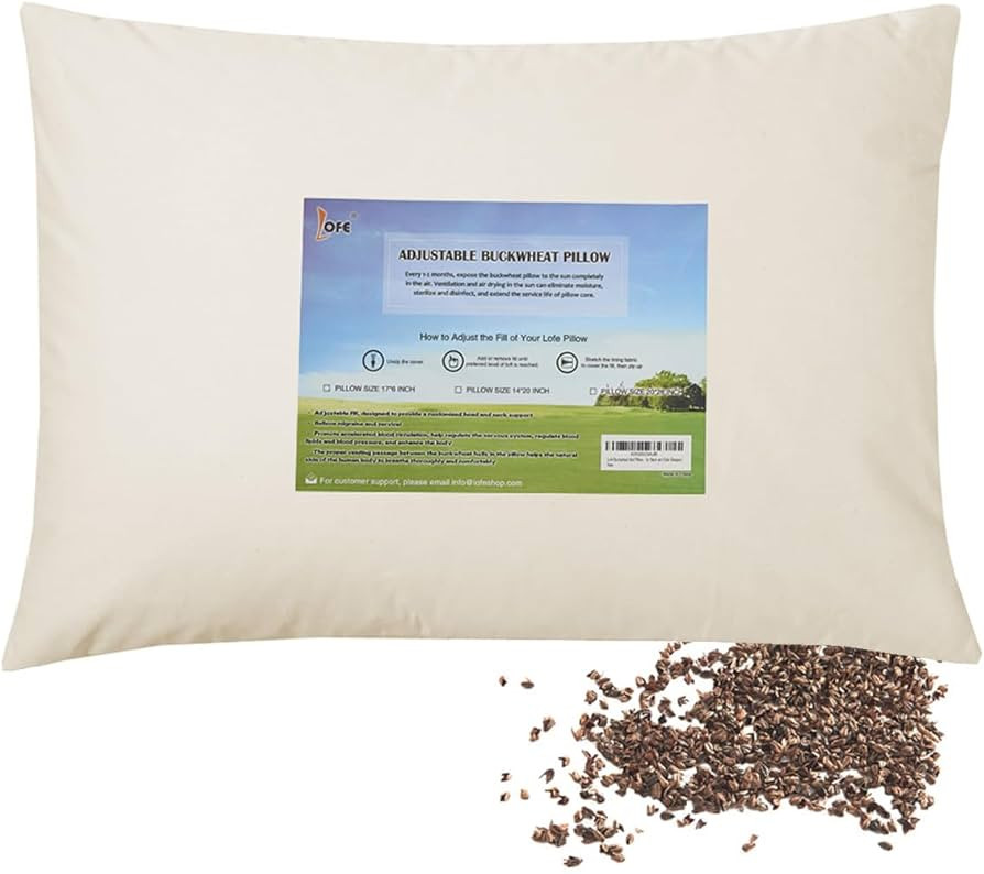 LOFE Organic Buckwheat Pillow for Sleeping - 14''x20'', Adjustable Loft, Breathable for Cool Slee... | Amazon (US)