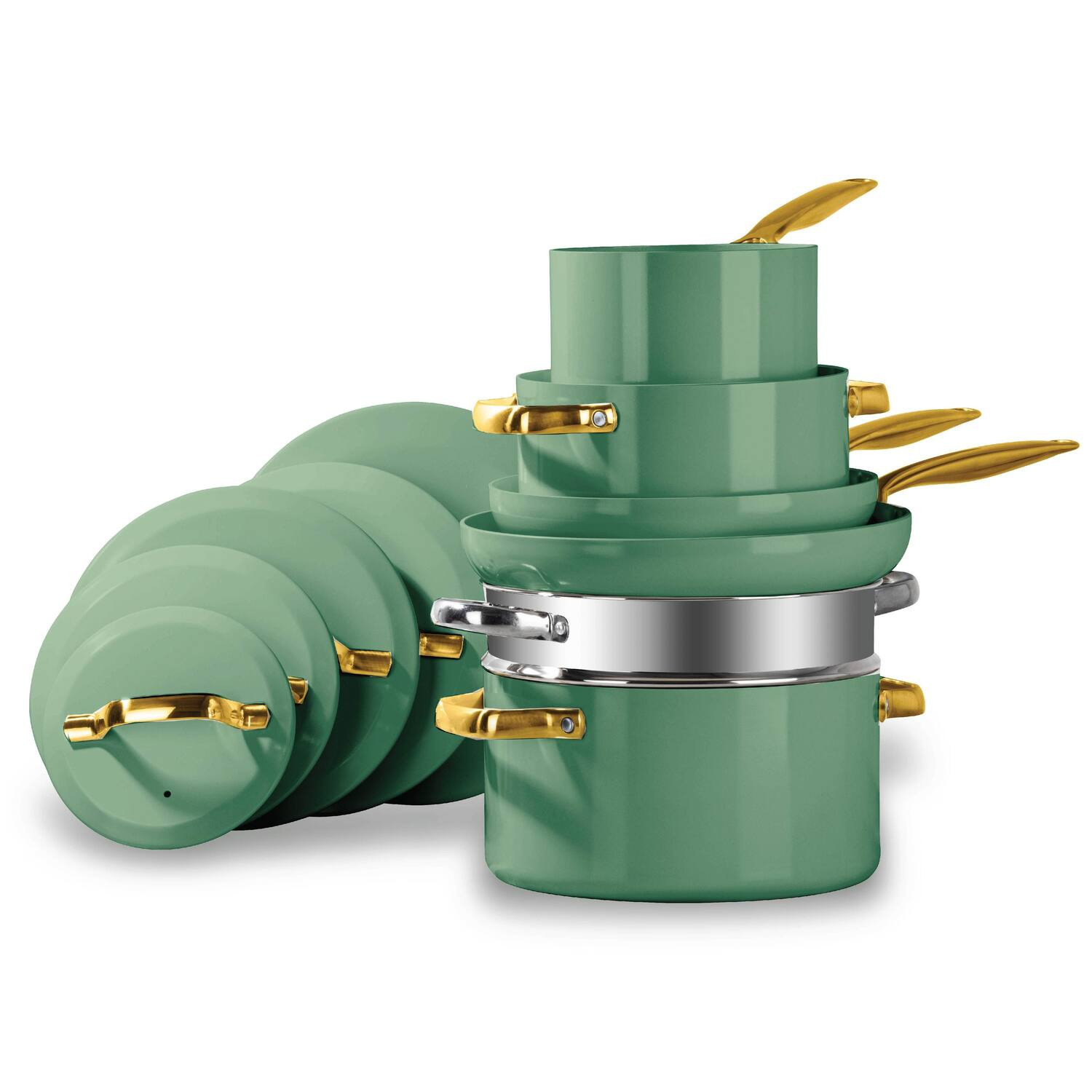 Gotham Steel - Modern Collection 11 Piece Ceramic Nonstick Cookware Set - Green | Best Buy U.S.