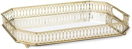 Bar Cart Tray, Decorative Mirrored Tray with Handles, Large Capacity Organizer, Gold | Amazon (US)