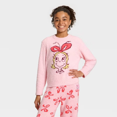 Girls' The Grinch 'Cindy Lou Who' Boucle Pullover Sweater - Pink | Target