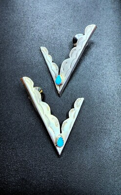 Sadie Randolph Navajo "Grandmother" Turquoise and Sterling Collar Tips  | eBay | eBay US