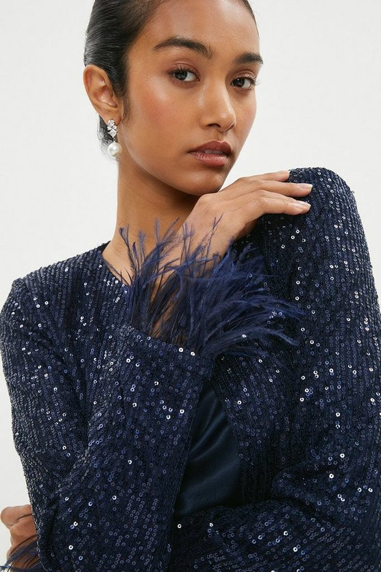 Edge To Edge Sequin Cover App With Feather Cu | Coast UK & IE