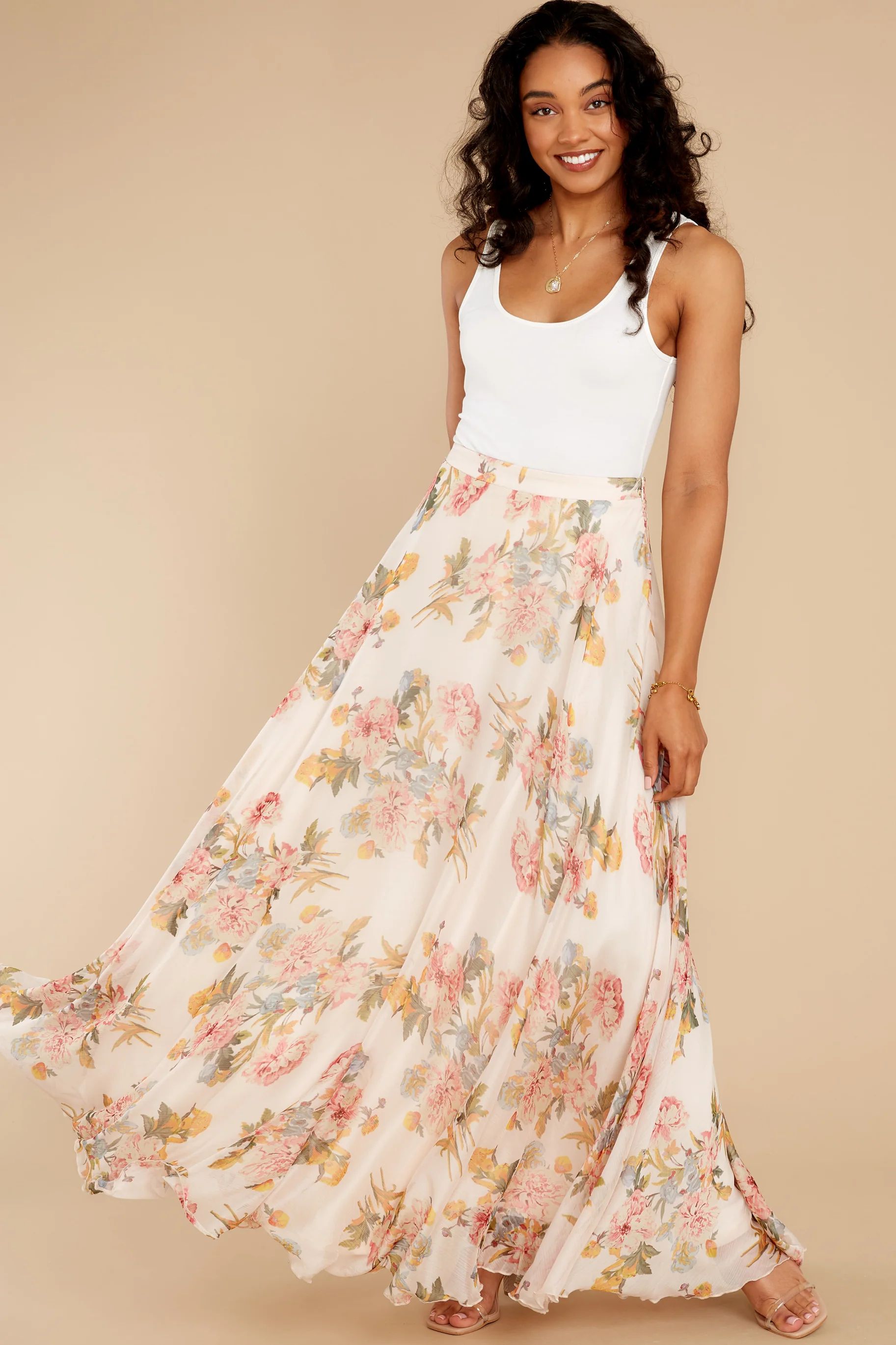 Part Of The Spell Blush Floral Print Maxi Skirt | Red Dress 