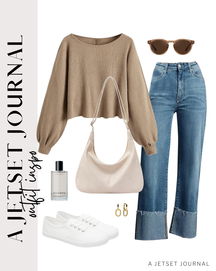 You will love this chic vibe! Pair a coffee-brown cropped sweater with KUNMI wide-leg jeans and these comfy TUOPIN sneakers. And did you know that Salt & Stone has a hair and body spray? Cool right? 

 #LTKSeasonal #LTKSaleAlert #LTKTravel