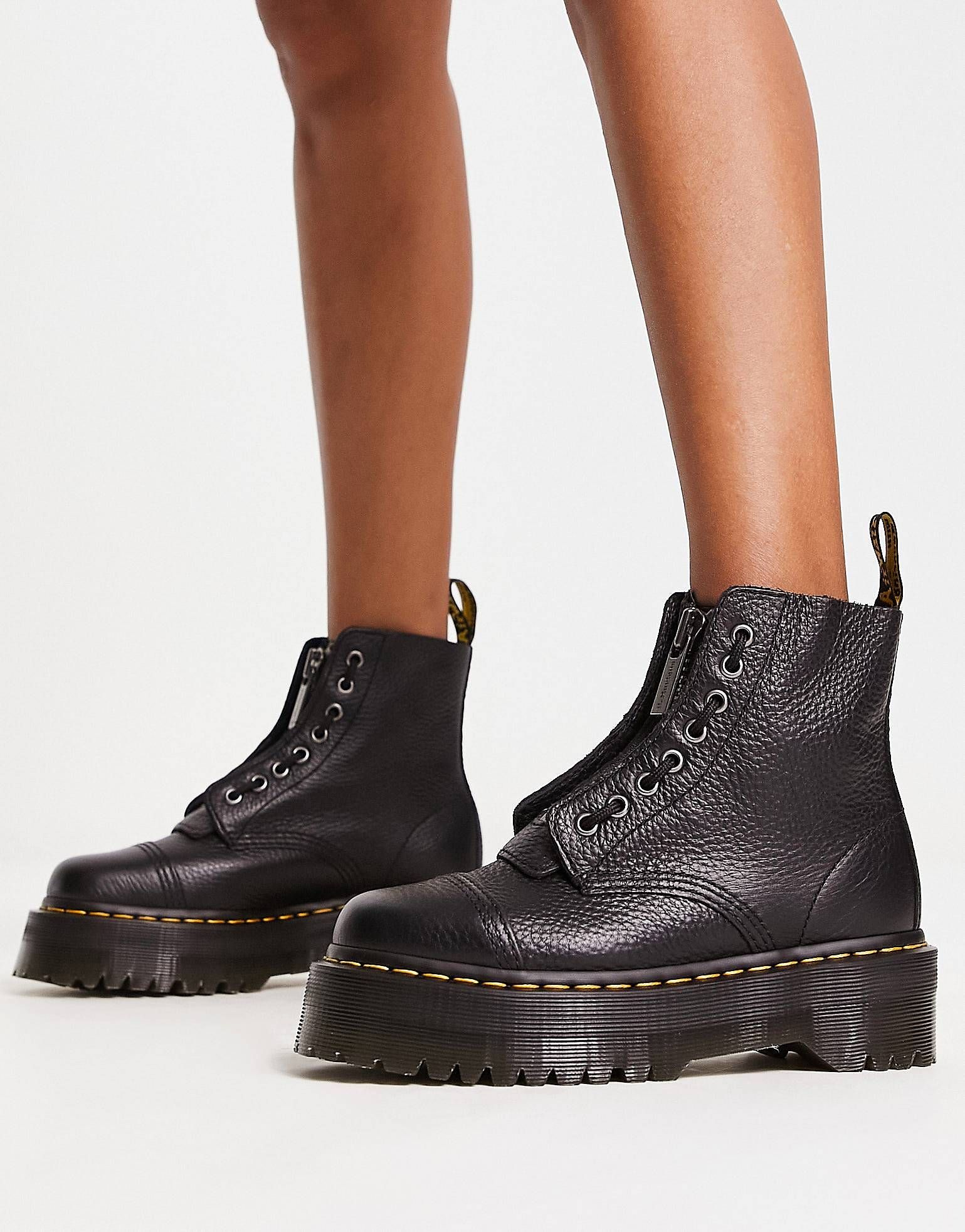 Dr Martens Sinclair flatform zip tumbled leather boots in black | ASOS (Global)