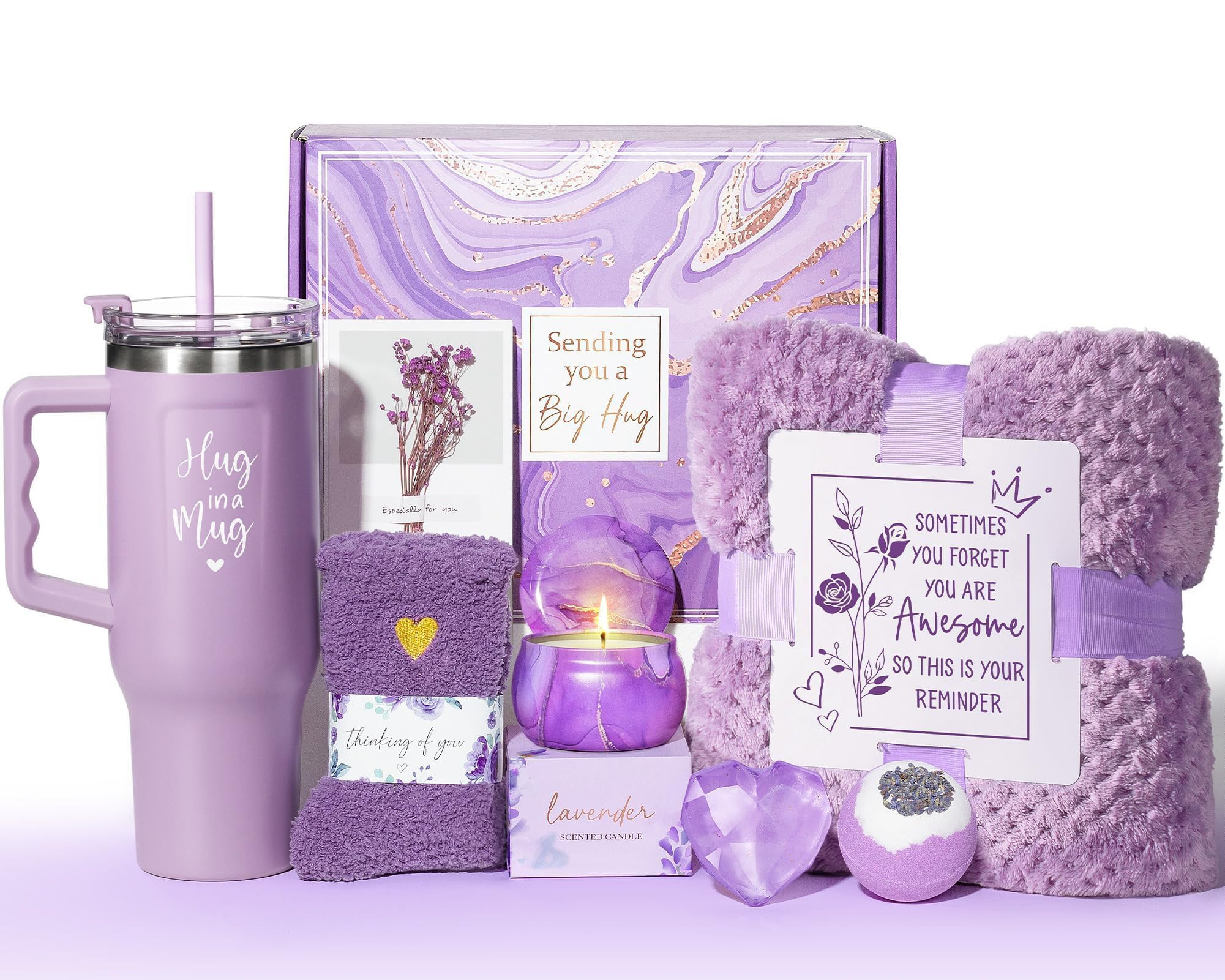 Birthday Gifts for Women Self Care Get Well Soon Gifts, Lavender Relaxing Spa Bath Gift Basket Ca... | Amazon (US)