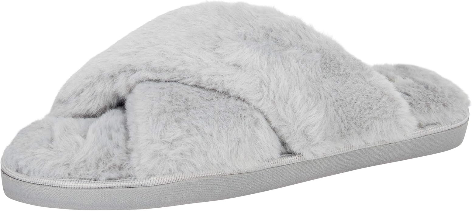 Jessica Simpson Women's Cross Band Plush Slide-on Sandal House Slippers with Memory Foam | Amazon (US)