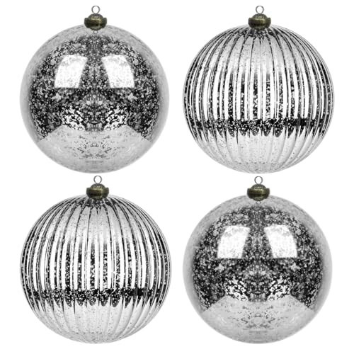 KI Store Mercury Christmas Ball Ornaments Silver Set of 4 Extra Large Hanging Tree Ball Ornament Decorations Super Large Shatterproof Vintage Balls 6-Inch | Amazon (US)