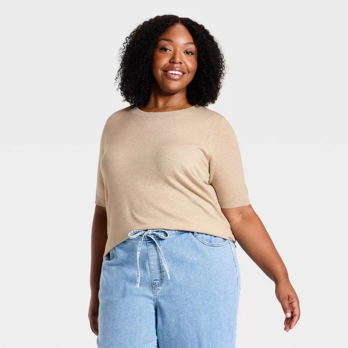 Women's Plus Crewneck Sweater - Ava & Viv™ Taupe 1X | Target