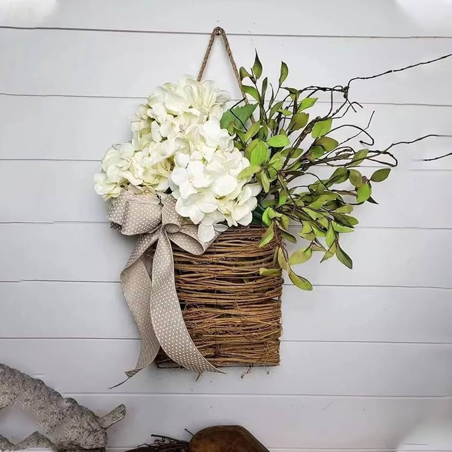 Cream Hydrangea Door Hanger Basket Wreaths, Spring Hydrangea Wildflowers Door Hanging Basket Wrea... | Amazon (US)