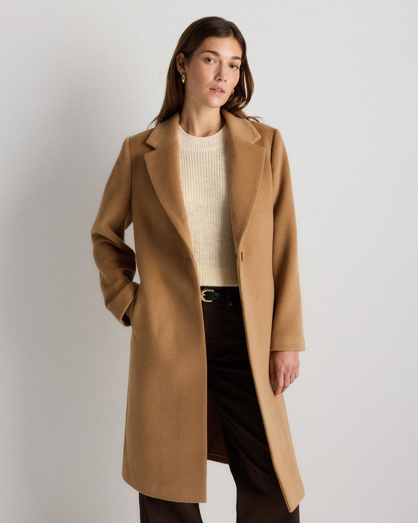 Quince | Women's Wool Cashmere Classic Single-Breasted Coat in Caramel, Size XS | Quince