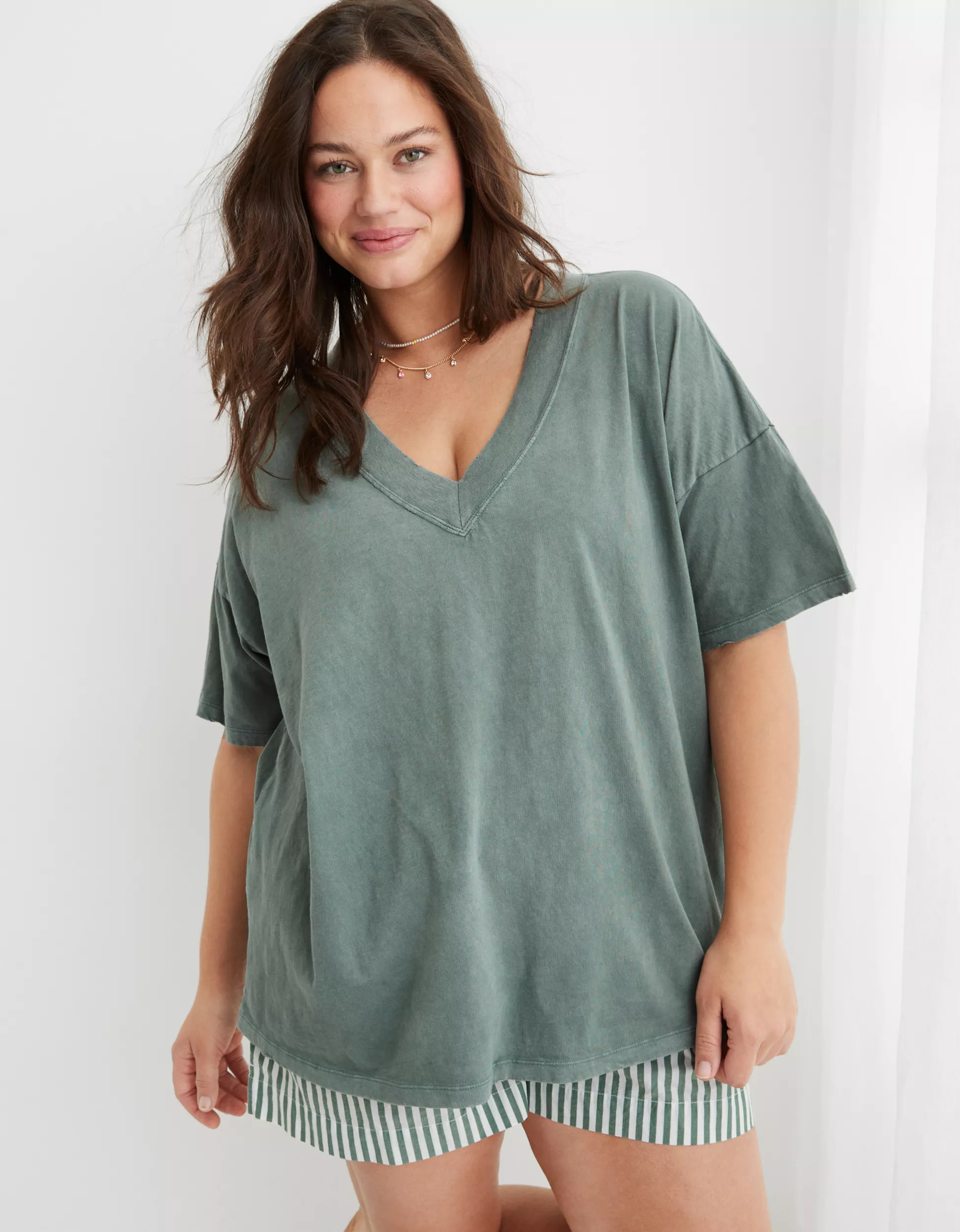 Aerie Oversized Extreme V-Neck Boyfriend T-Shirt | Aerie