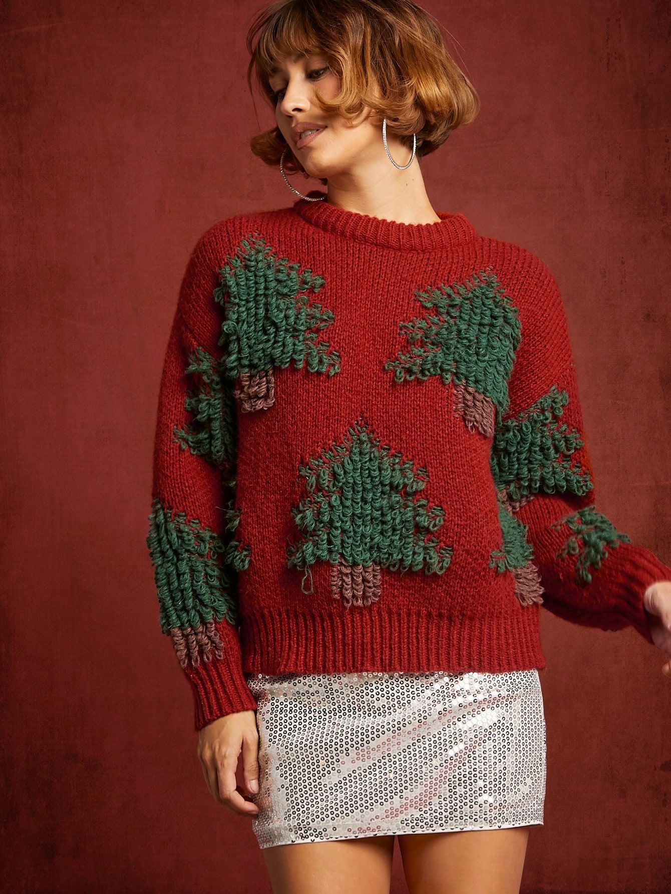 Love Sadie Christmas Pattern Drop Shoulder Sweater | SHEIN