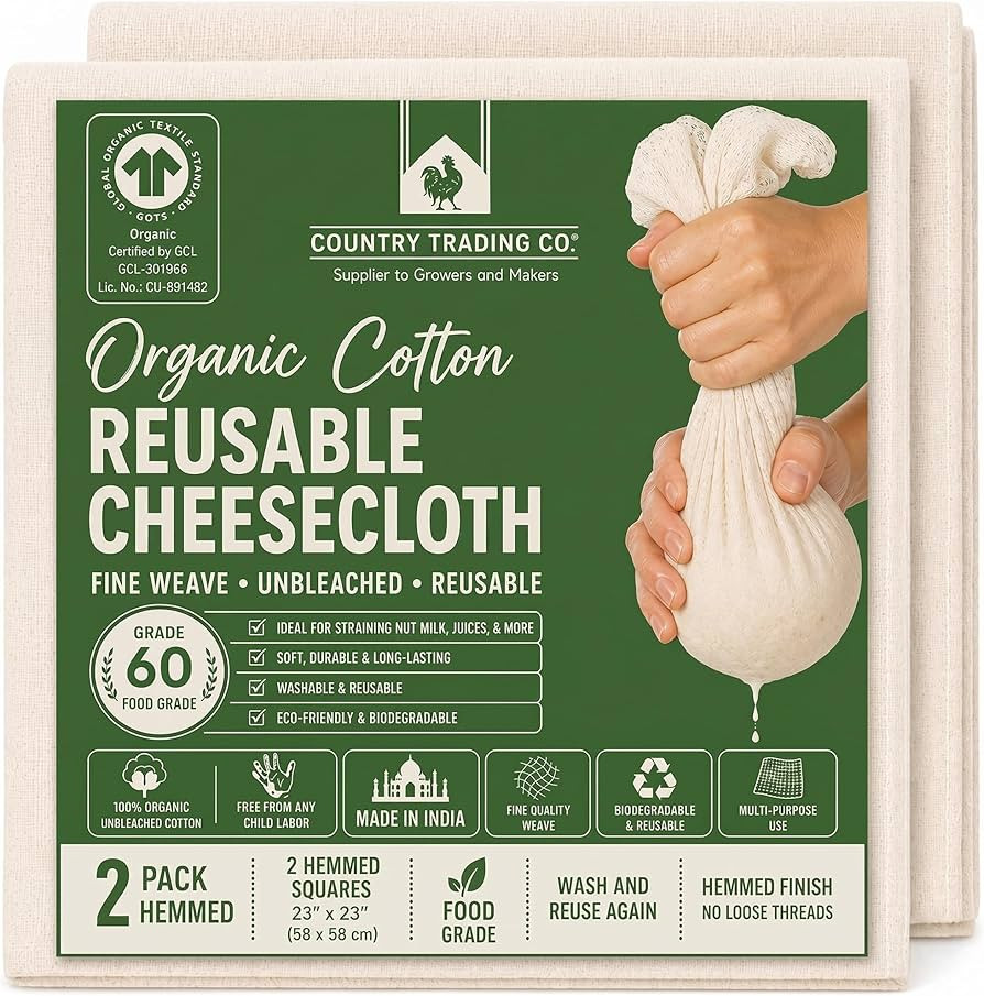 Organic Unbleached Cotton Cheesecloths for Straining, GOTS Certified Reusable Hemmed Muslin Cloth... | Amazon (UK)