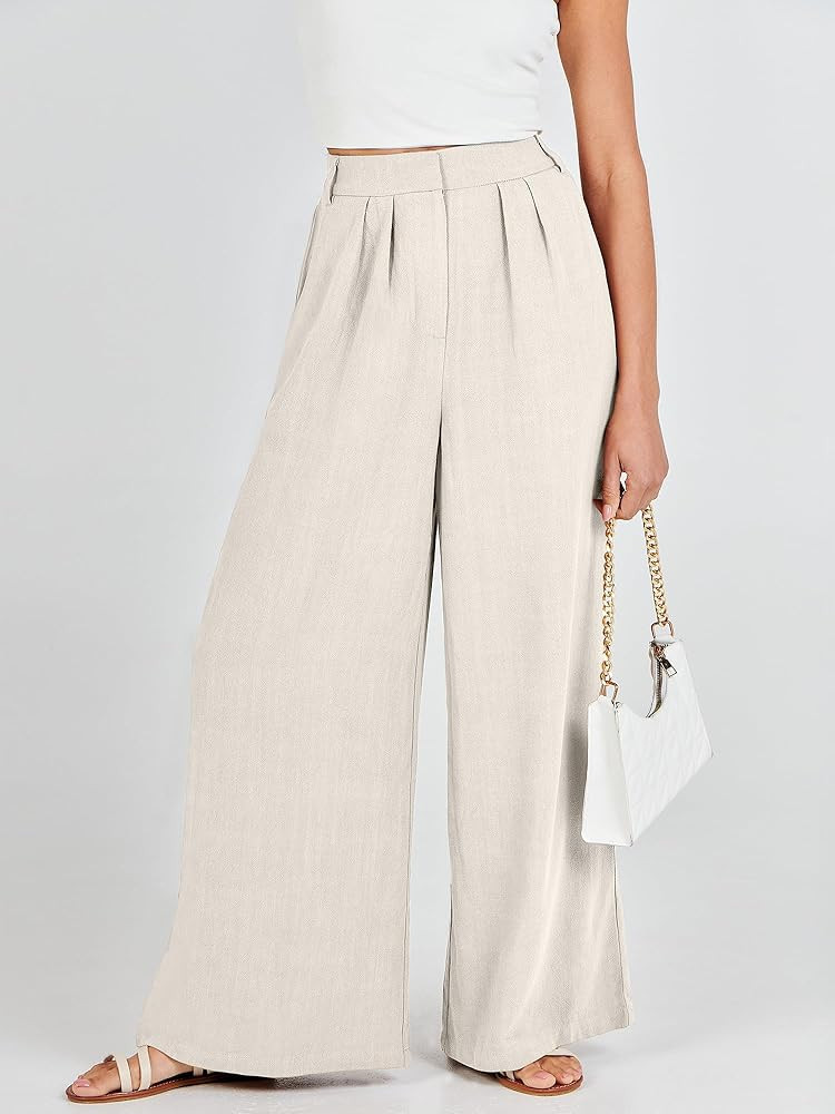 ANRABESS Women Linen Palazzo Pants Summer Wide Leg High Waist Casual Trendy Long Lounge Pant Trou... | Amazon (US)