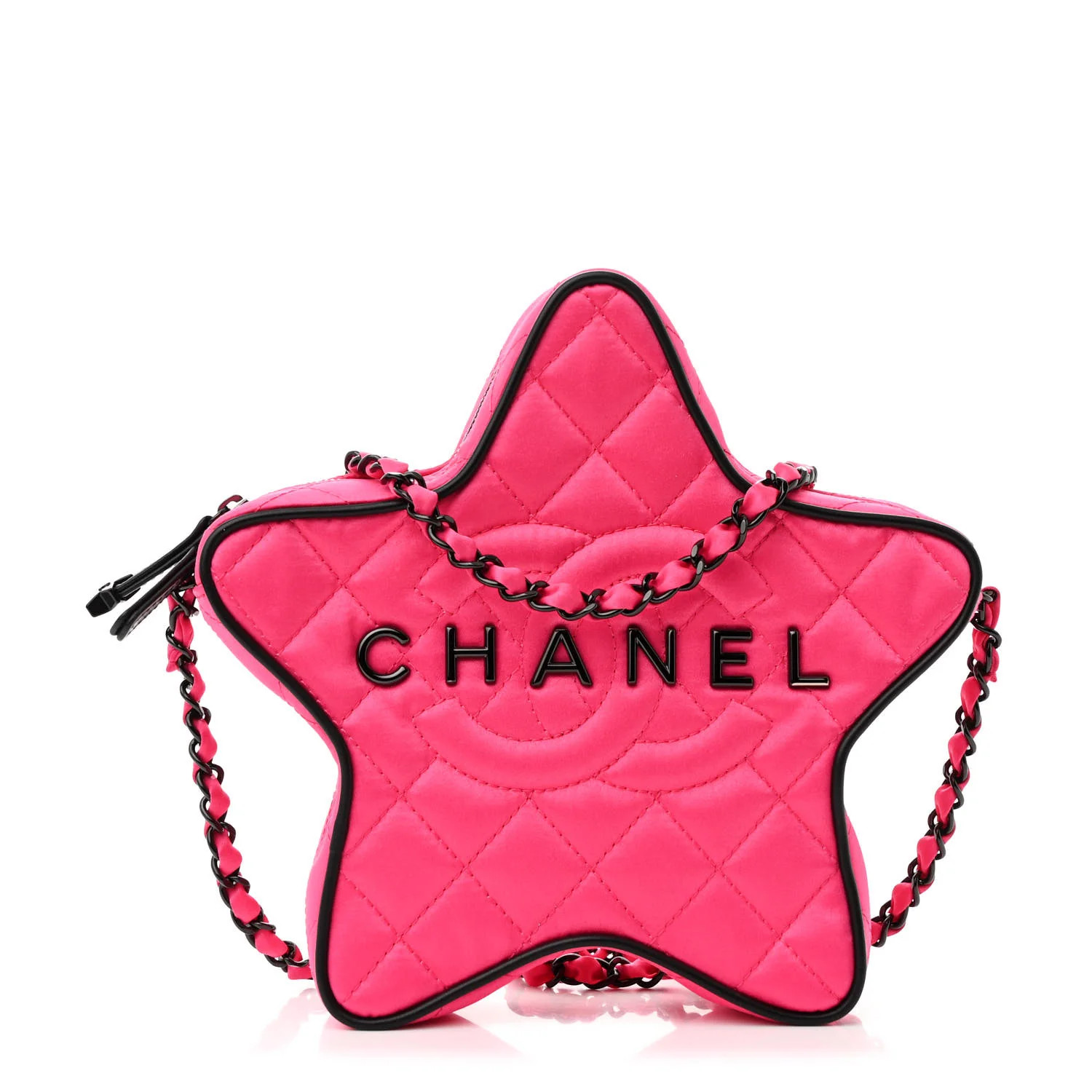 Chanel Satin Quilted Walk Of Fame Star Bag Fuchsia Black 1669295 | FASHIONPHILE (US)