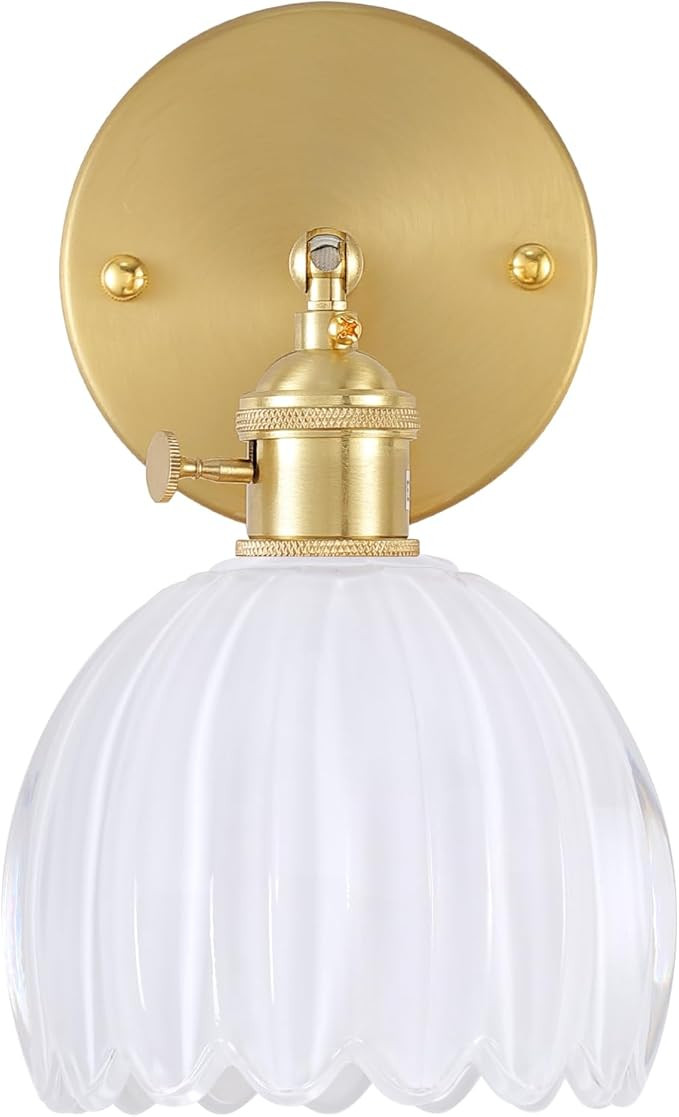Vintage Wall Sconces with White Tulip Glass Lampshade 180 Degree Adjustable Brass Sconces Hradwir... | Amazon (US)
