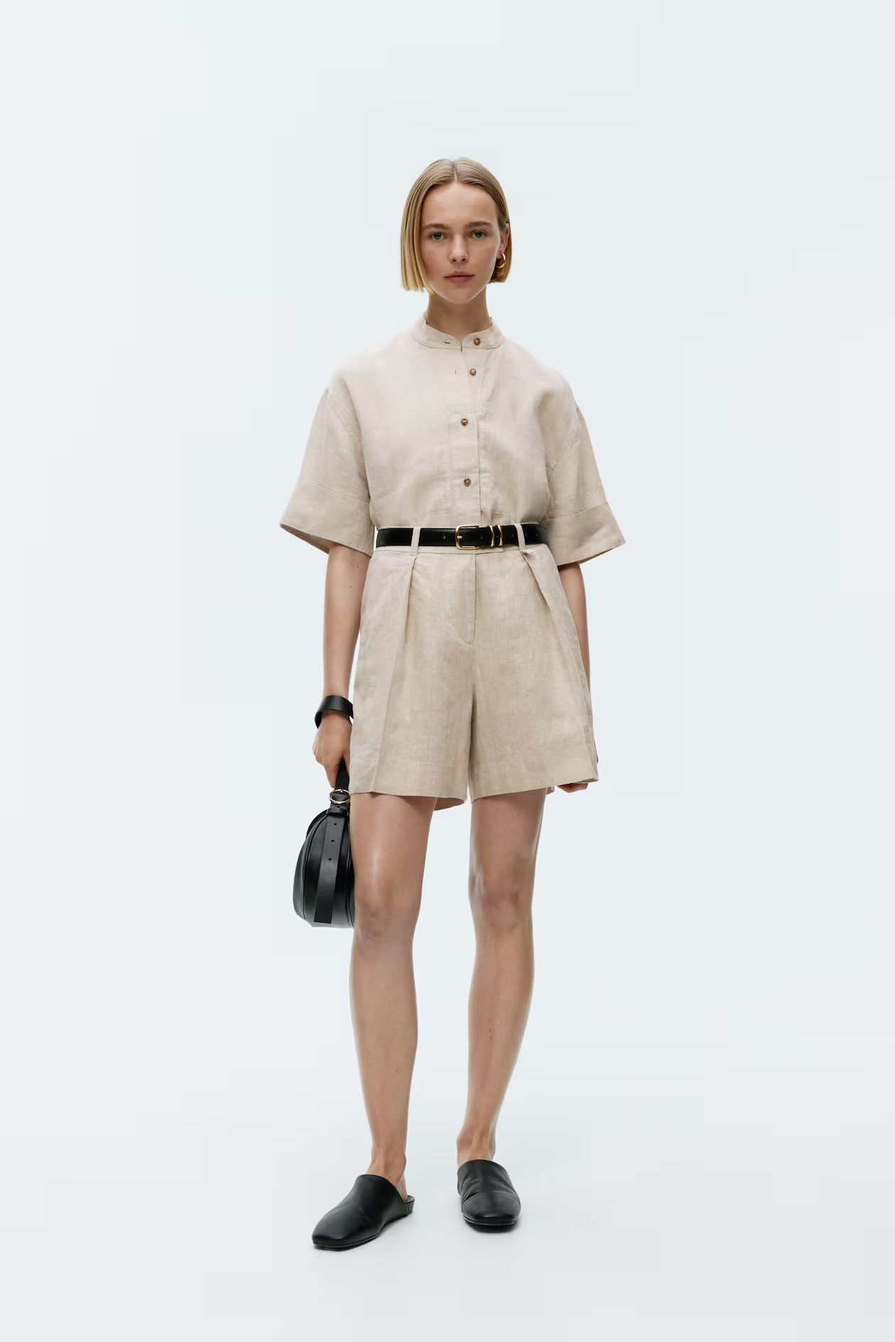 High Waist Linen Shorts - High waist - Short - Beige - Ladies | H&M GB | H&M (UK, MY, IN, SG, PH, TW, HK)