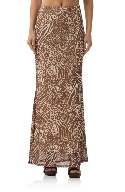 AFRM Tegan Animal Print Mesh Maxi Skirt in Taupe Animal at Nordstrom, Size Large | Nordstrom