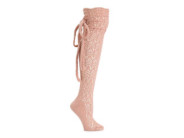 MeMoi Pointelle Bow Over The Knee Socks - Women's - Mauve Pink | DSW