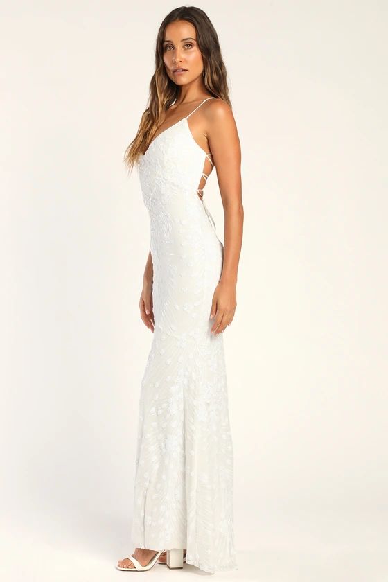 Photo Finish White Sequin Lace-Up Maxi Dress | Lulus (US)