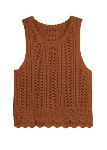 KIRUNDO Beach Vacation Clothes for Women Spring Summer Crochet Sweater Vest Tank Tops Cover Ups R... | Amazon (US)