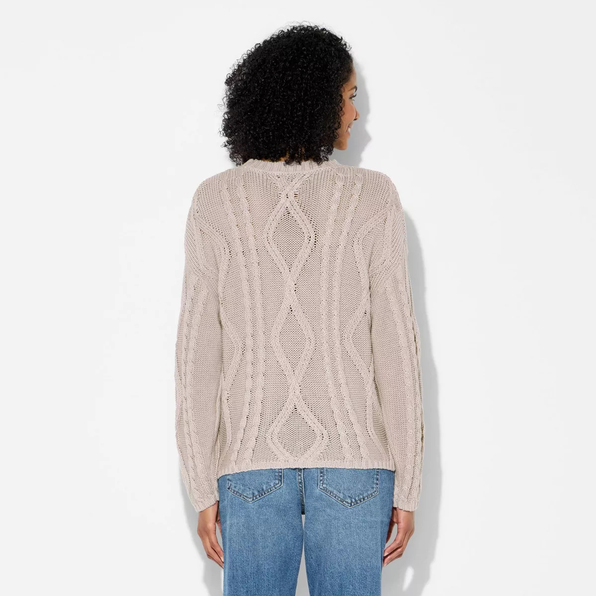 Women's Crewneck Cotton Cable Pullover Sweater - Wild Fable™ Cream XXL | Target