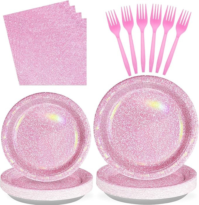 96Pcs Pink Pastel Party Supplies Light Pink and White Plates and Napkins Tableware Sets Pink Birt... | Amazon (US)