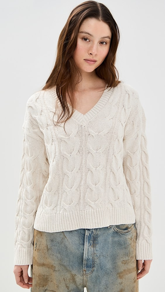 Free People Washed Cable V Neck | Shopbop | Shopbop