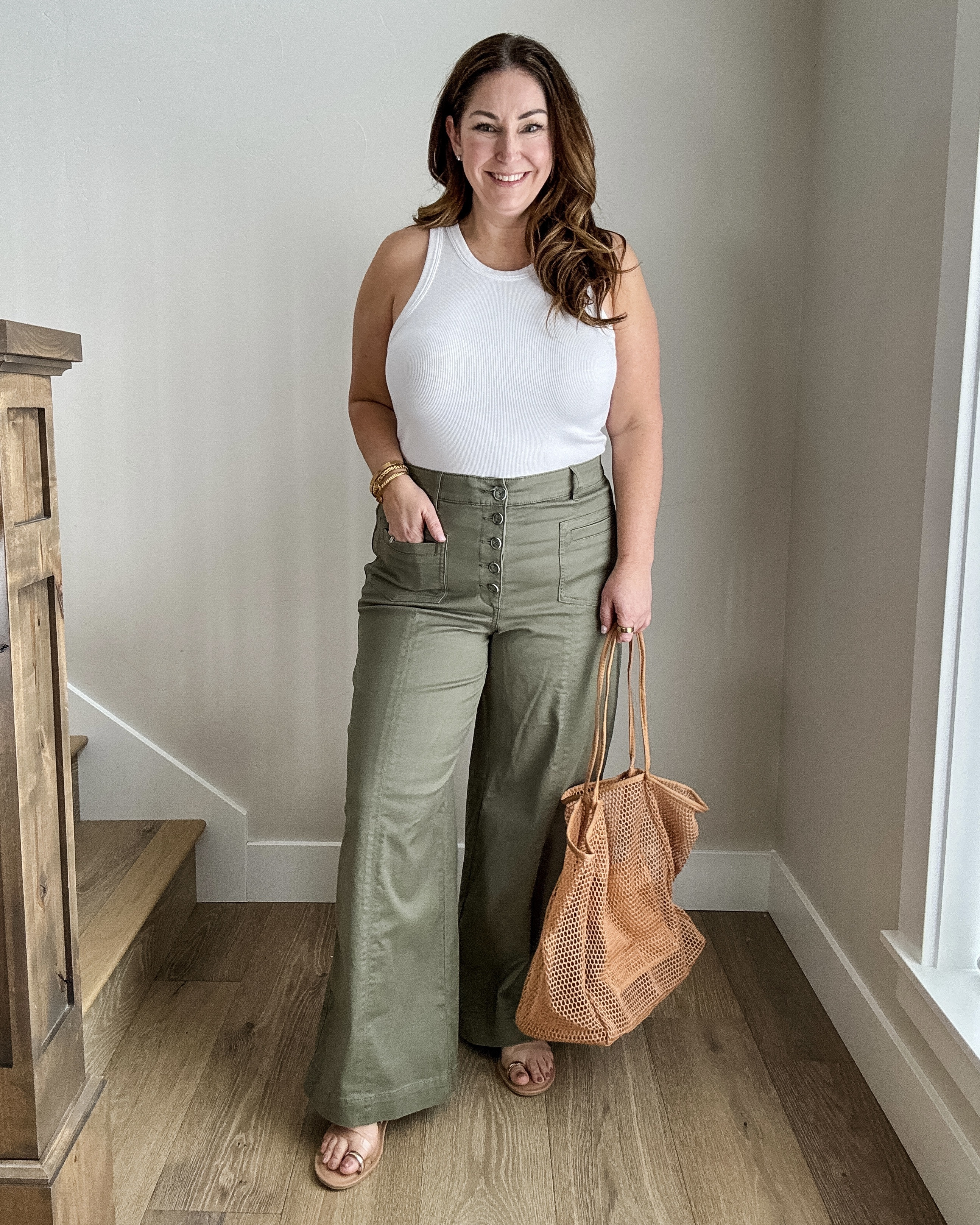 Spring Casual Outfit with green button fly ab-solution pants wearing size 14, tank tts, L  

 

#LTKSeasonal #LTKMidsize #LTKFindsUnder100