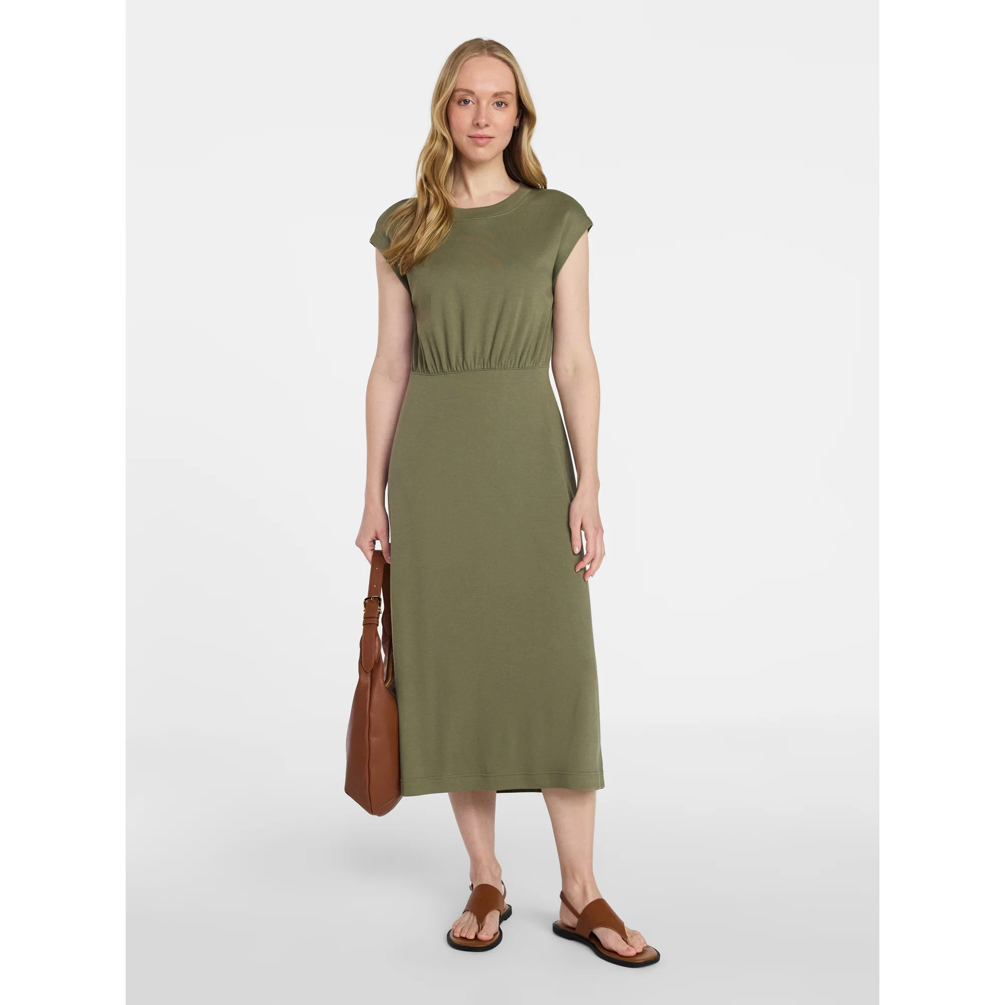 Time and Tru Women’s Cotton Knit Midi Dress with Dolman Sleeves, Sizes XS-XXXL | Walmart (US)