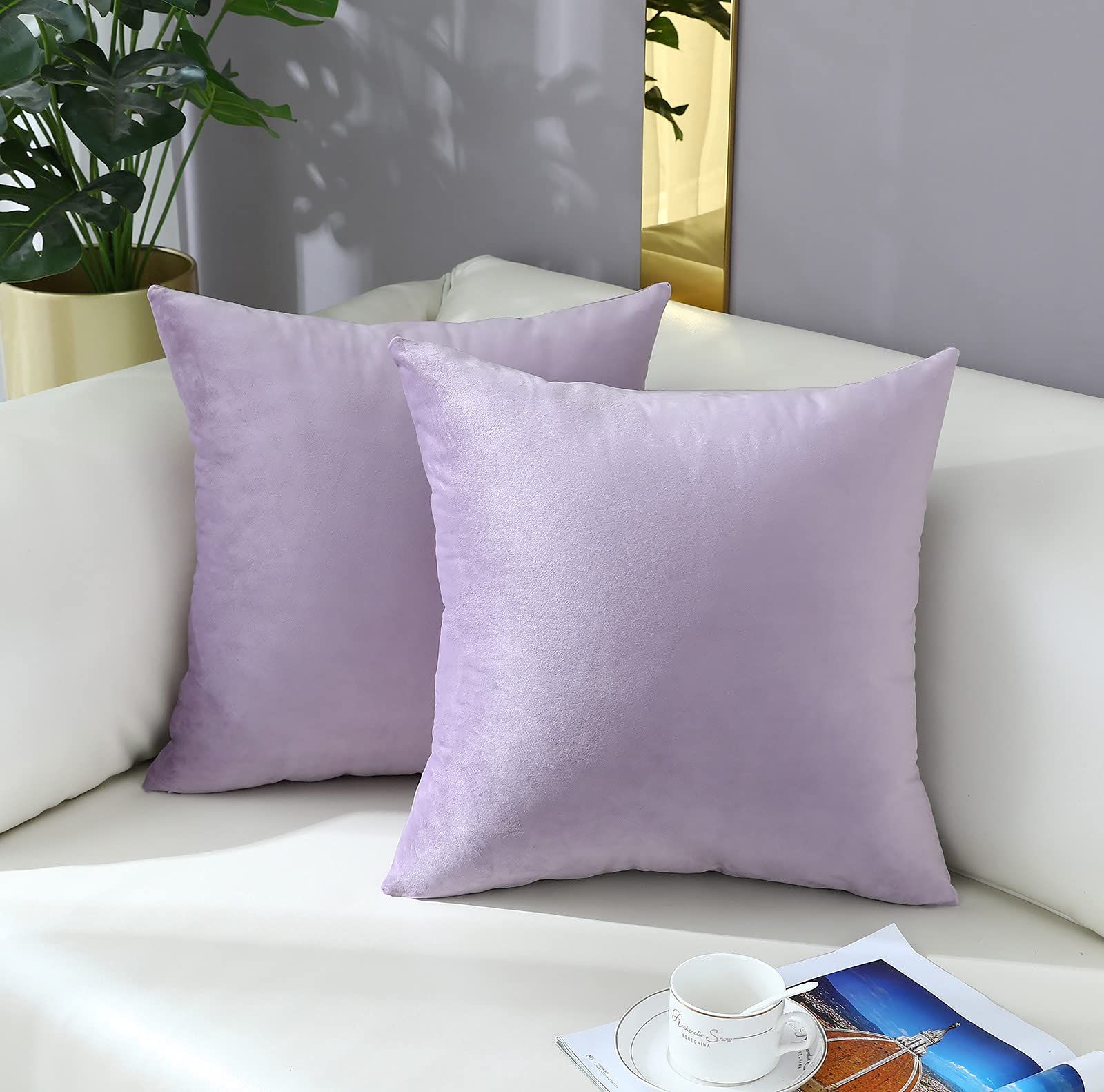 Comfy Lavender Throw Pillow Covers Decorative Square Solid Thick Velvet Super Soft Cushion Cases ... | Amazon (US)