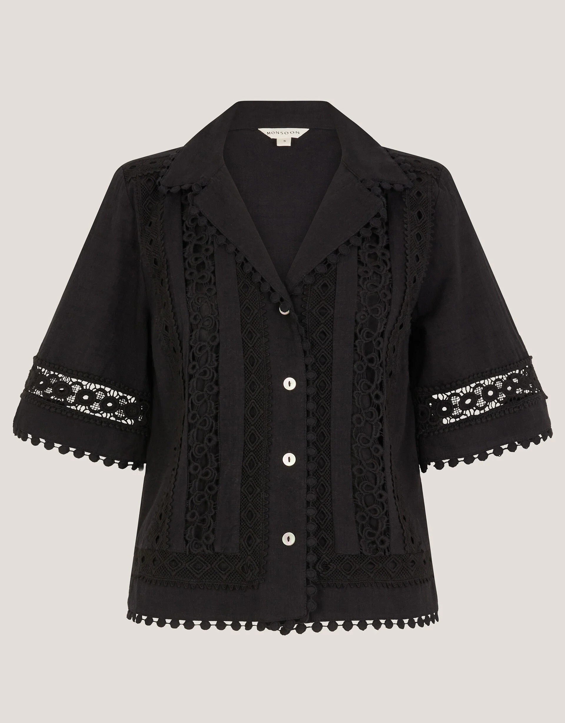 Irina Short Sleeve Lace Shirt Black | Monsoon (UK)