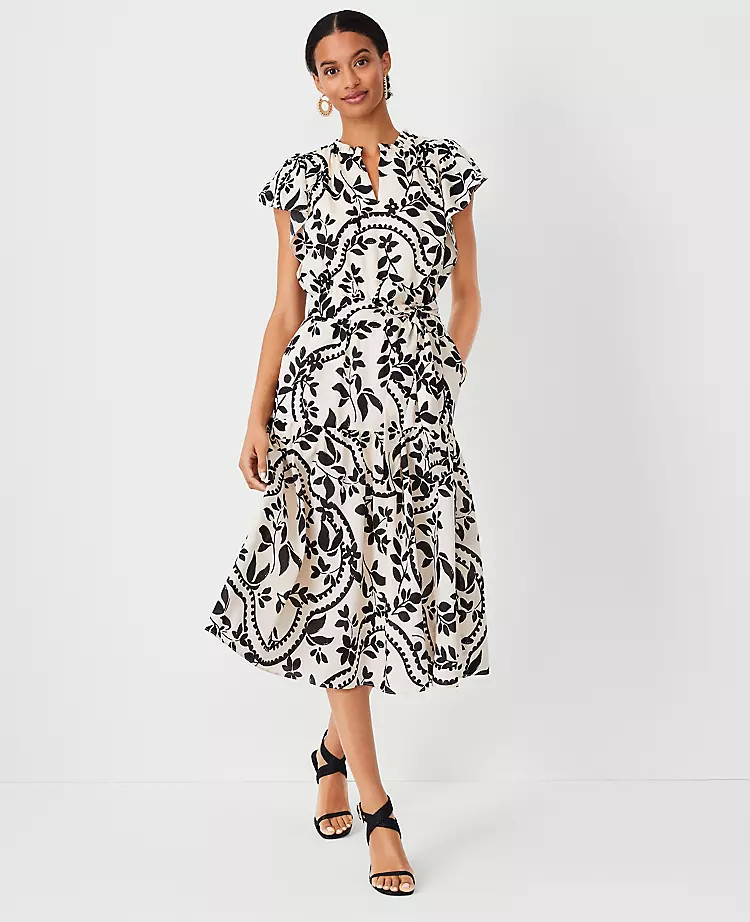 Tropical Flutter Sleeve Midi Flare Dress | Ann Taylor (US)