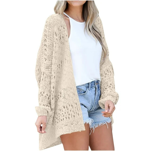 BLVB Lightweight Summer Fall Cardigan for Women Spring Open Front Long Batwing Sleeve Netted Croc... | Walmart (US)