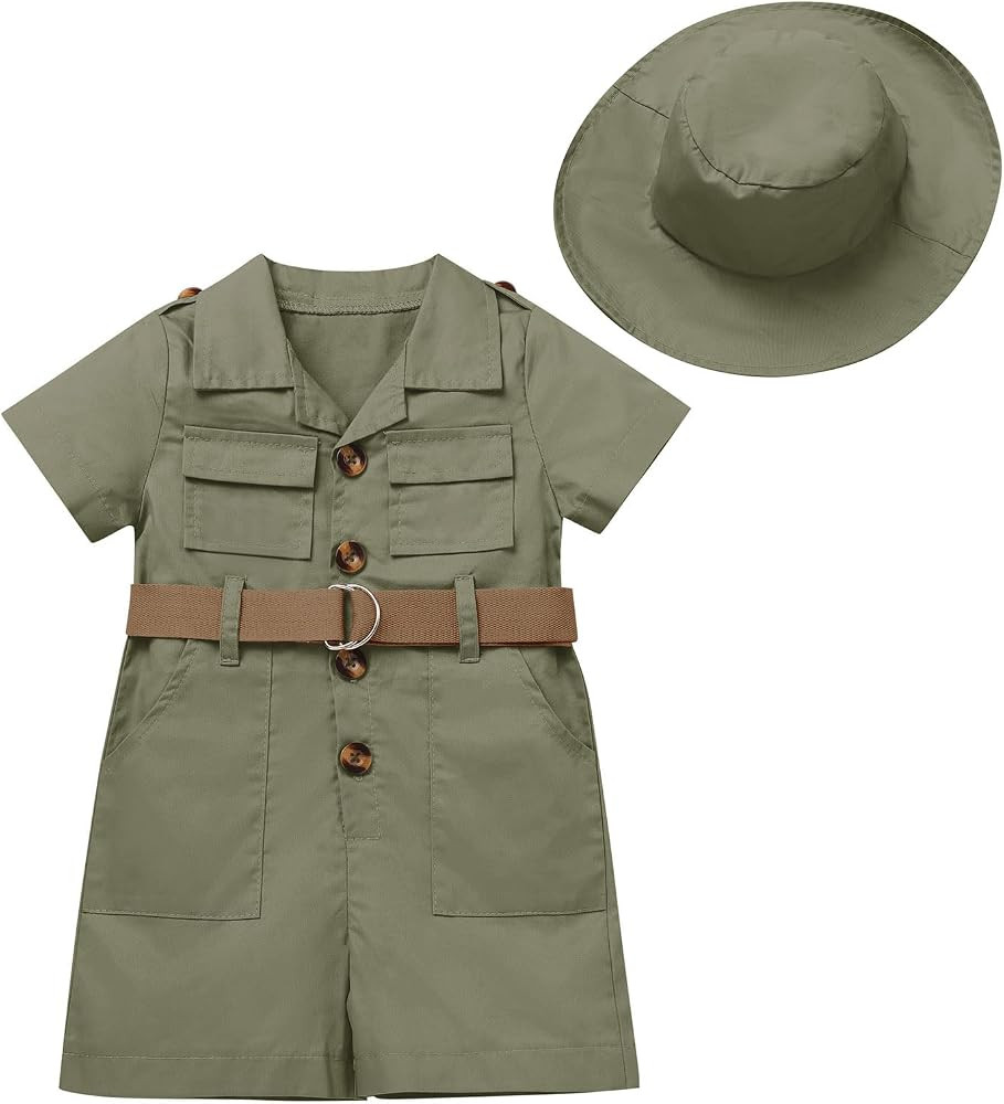 ODASDO Jungle Safari Outfit For Kids Baby Girls Boys, Toddlers Zoo Keeper Suit, Short Sleeve Jump... | Amazon (US)