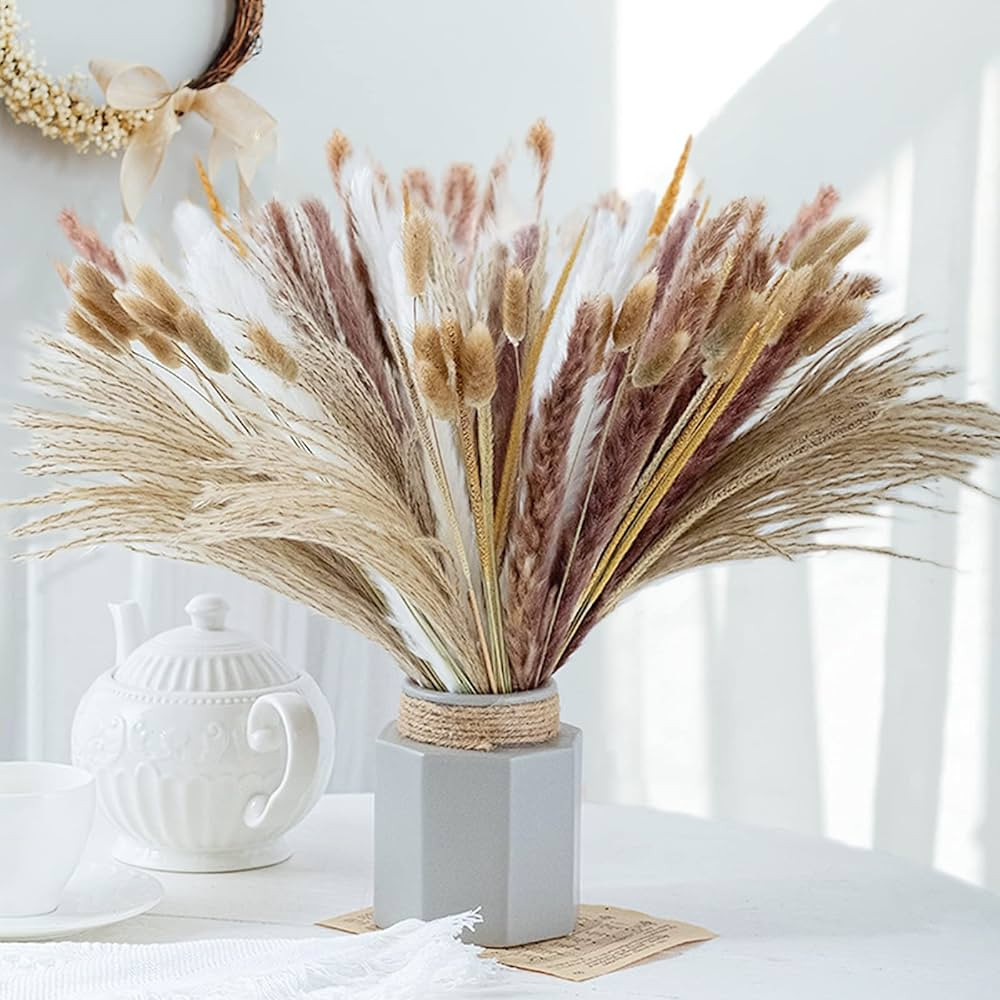 Nadong 120pcs Dried Pampas Grass Bouquet,Dried Flowers for Fall Decor,Fall Decorations for Home,1... | Amazon (US)