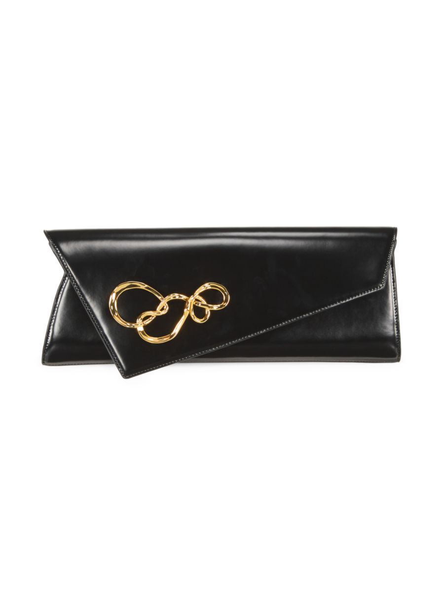 Large Twisted Gold Leather Angular Clutch | Saks Fifth Avenue