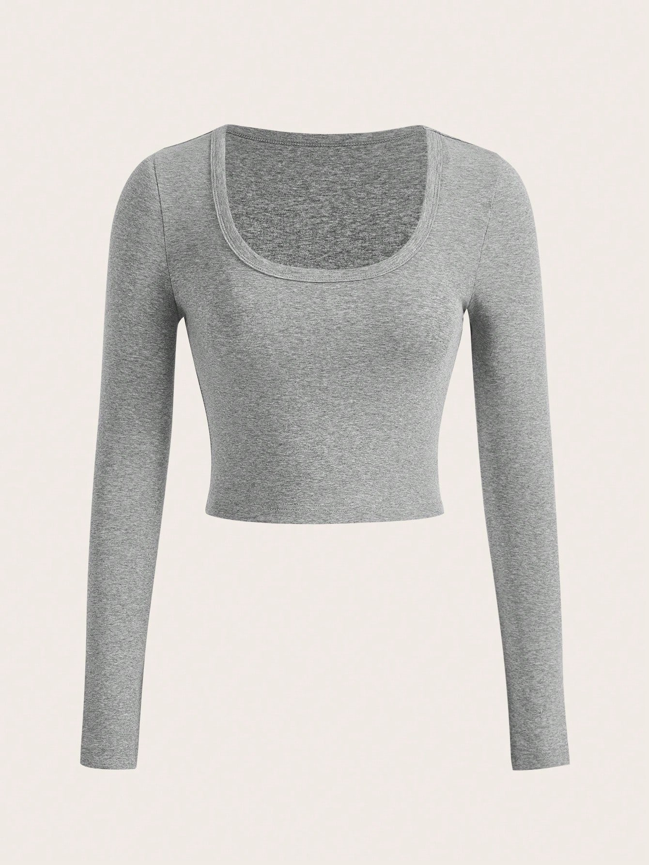 SHEIN BASICS Crop T-Shirt mit Einfarbig U-Ausschnitt, | SHEIN