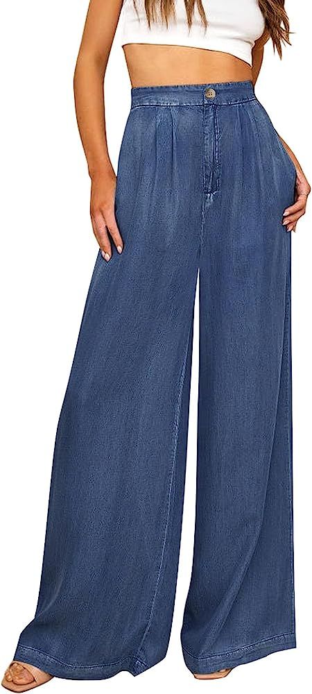 GRAPENT Wide Leg Pants for Women High Waisted Jeans Palazzo Pants Lightweight Summer Beach Flowy ... | Amazon (US)