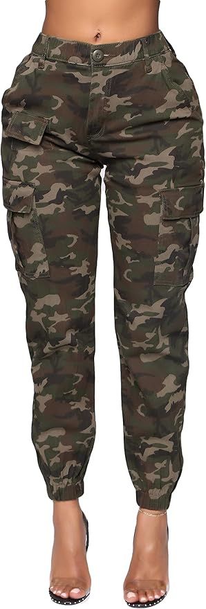 Denim Collection Cargo Jogger Pants - Women's Casual Elastic High Waist Sweatpants Tapered Leg Fa... | Amazon (US)