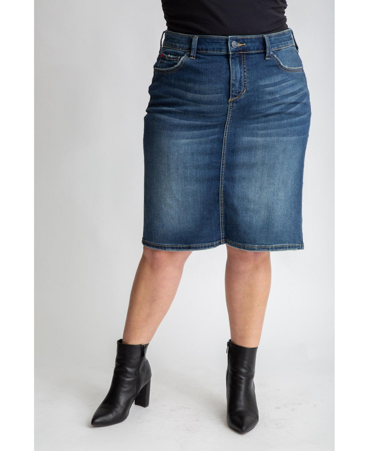 Slink Jeans Plus Size Denim knee length skirt in 23" length - Virginia | Macy's