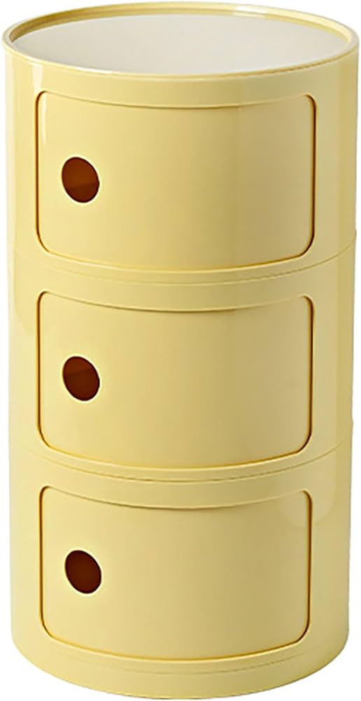 3 Tier Round Nightstand with Drawers, Light Yellow Round Side Table Small Plastic Storage End Tab... | Amazon (US)